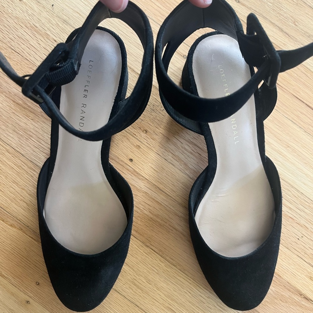 Loeffler Randall Black Block Heel Ankle Strap Sandals